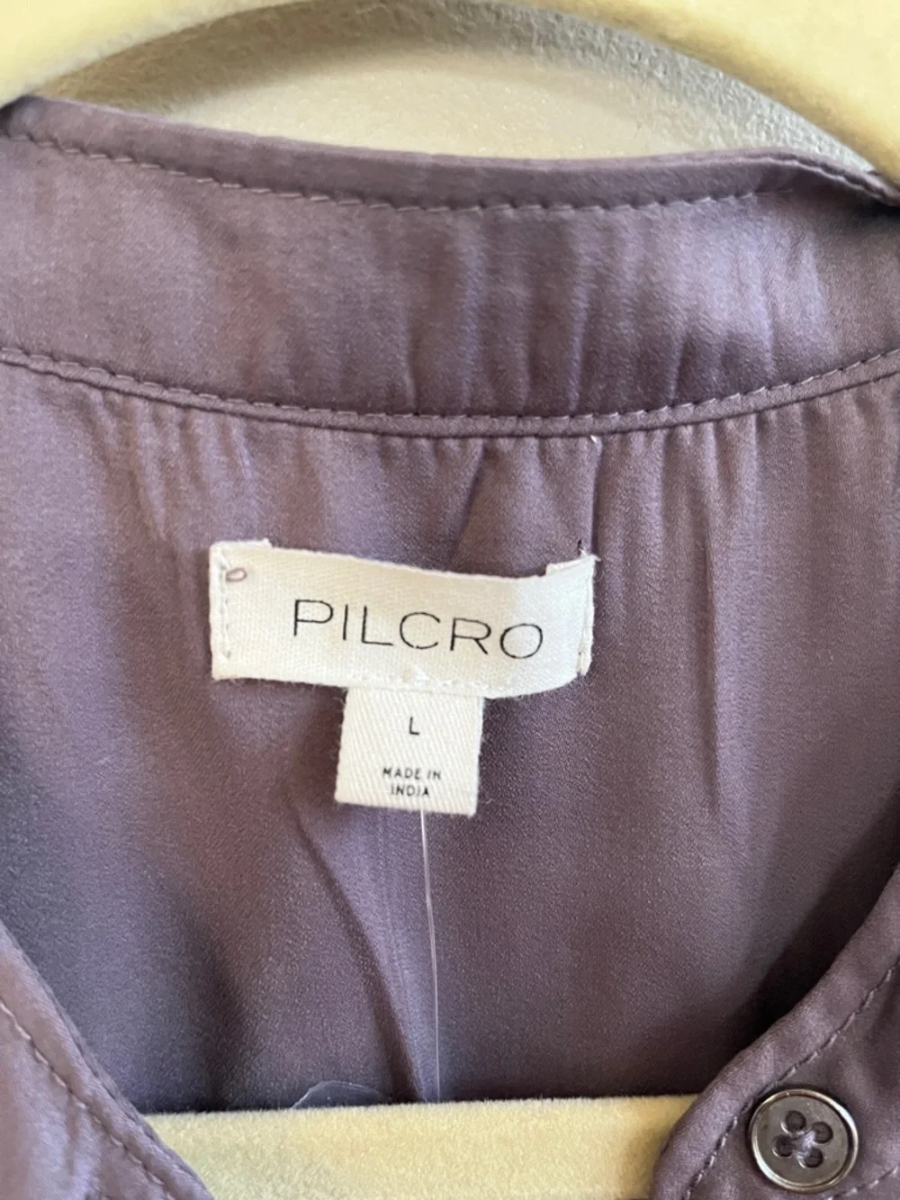Anthropologie Silky Smocked Yoke Long Sleeve Purple Button down Shirt size large - Picture 9 of 16